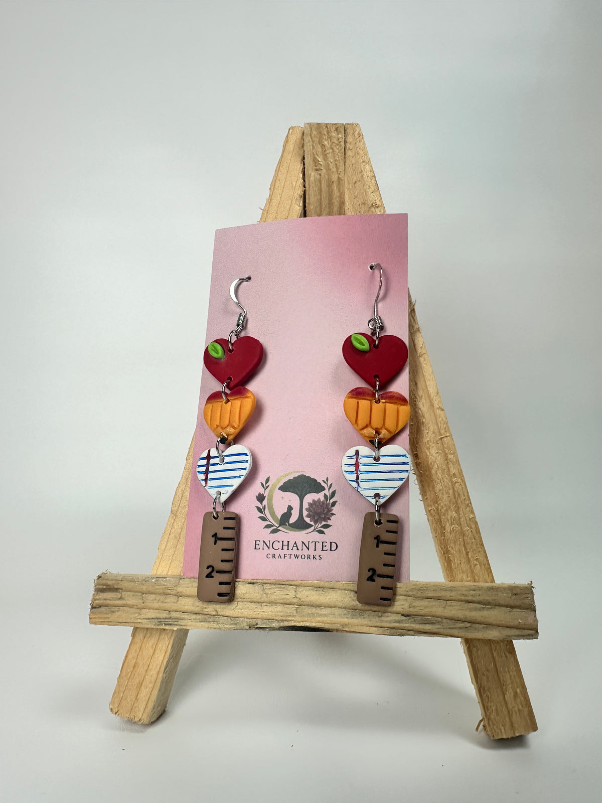 Back-to-School Heart Stack Clay Dangle Earrings