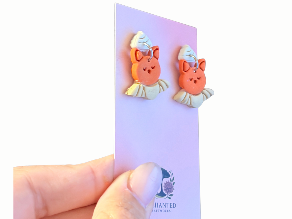 Cute Bat Pie Clay Dangle Earrings