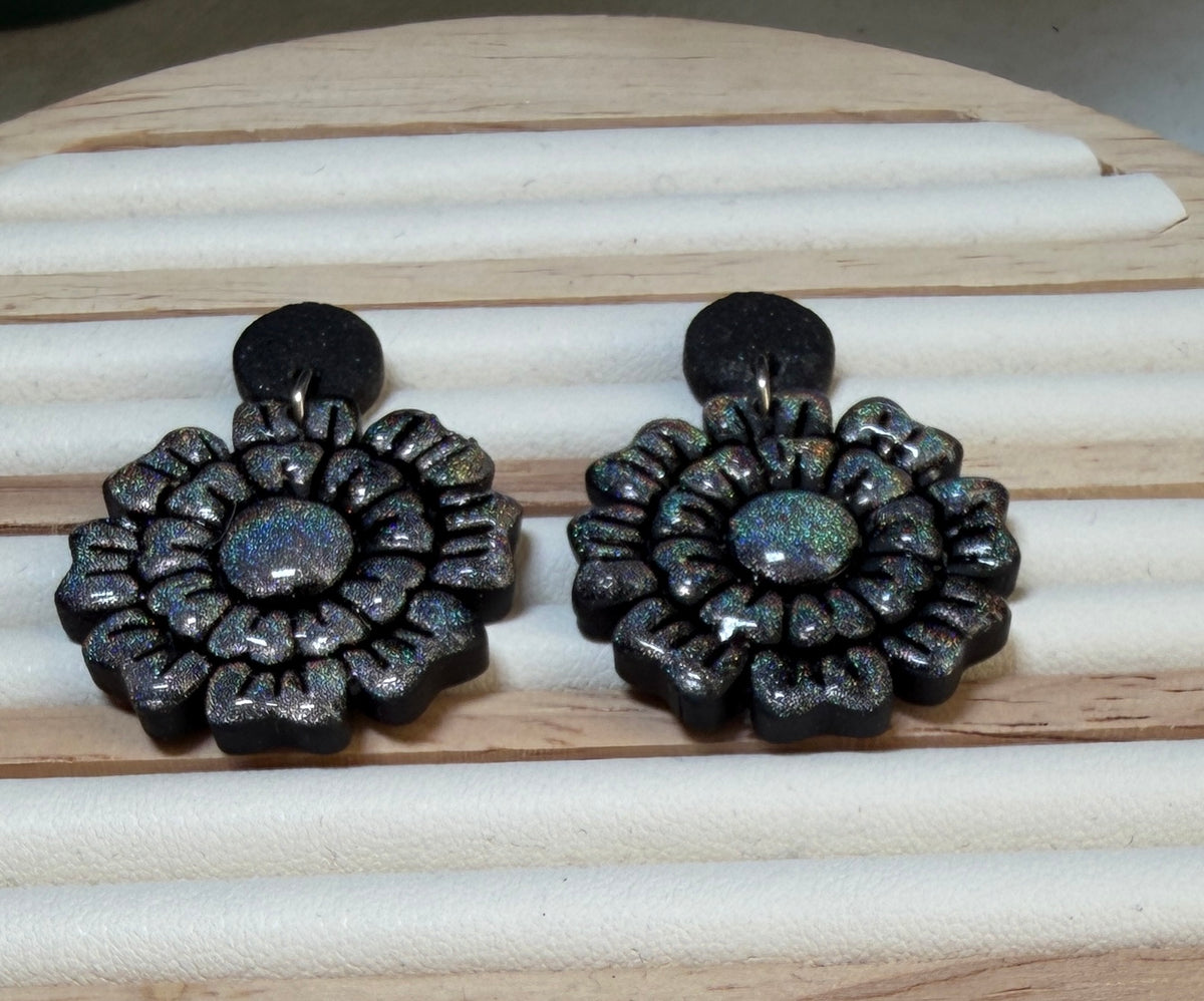 Midnight Ashley Bloom Polymer Clay Earrings