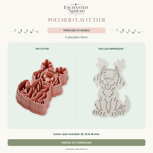 Labrador Deer Clay Cutter STL Bundle, Christmas Dog Polymer Clay Cutter: 30mm/35mm/40mm
