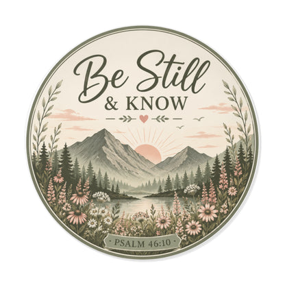 Be Still & Know Mountain Vinyl Sticker — Psalm 46:10