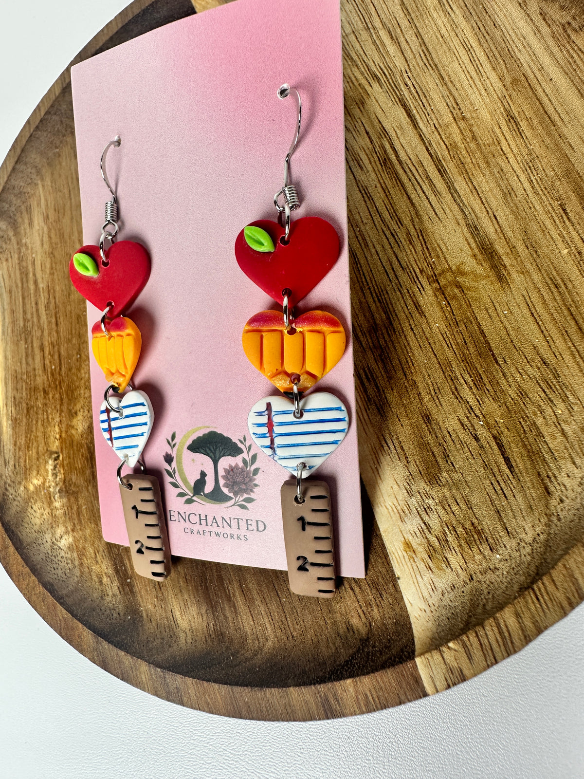 Back-to-School Heart Stack Clay Dangle Earrings