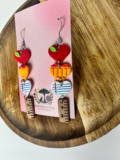 Back-to-School Heart Stack Clay Dangle Earrings