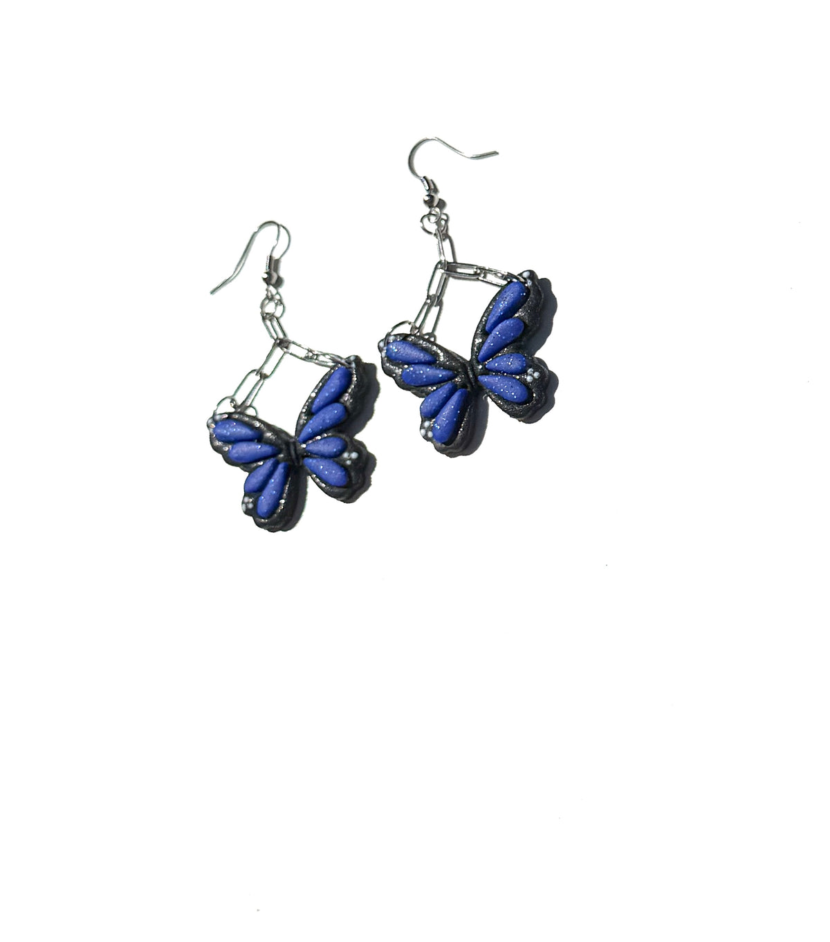 Blue Butterfly Chain-Link Clay Dangle Earrings