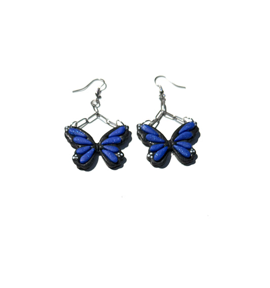Blue Butterfly Chain-Link Clay Dangle Earrings