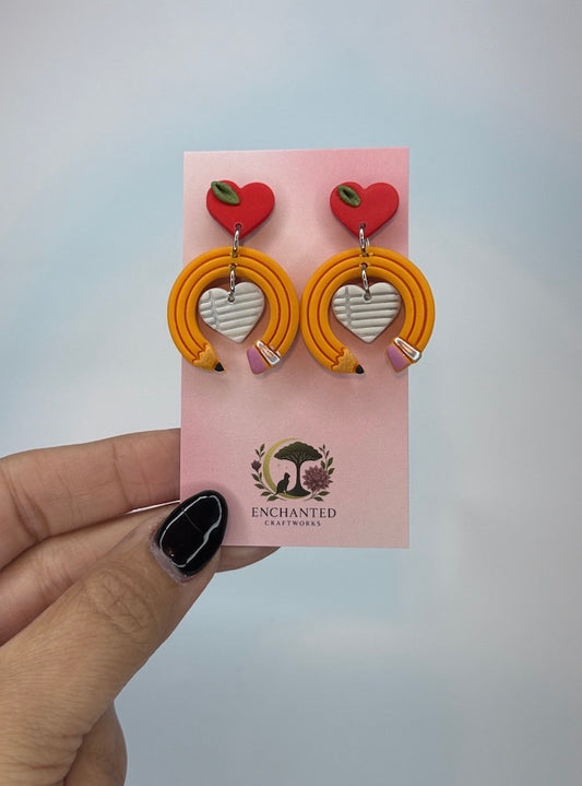 Teacher Pencil Heart Earrings