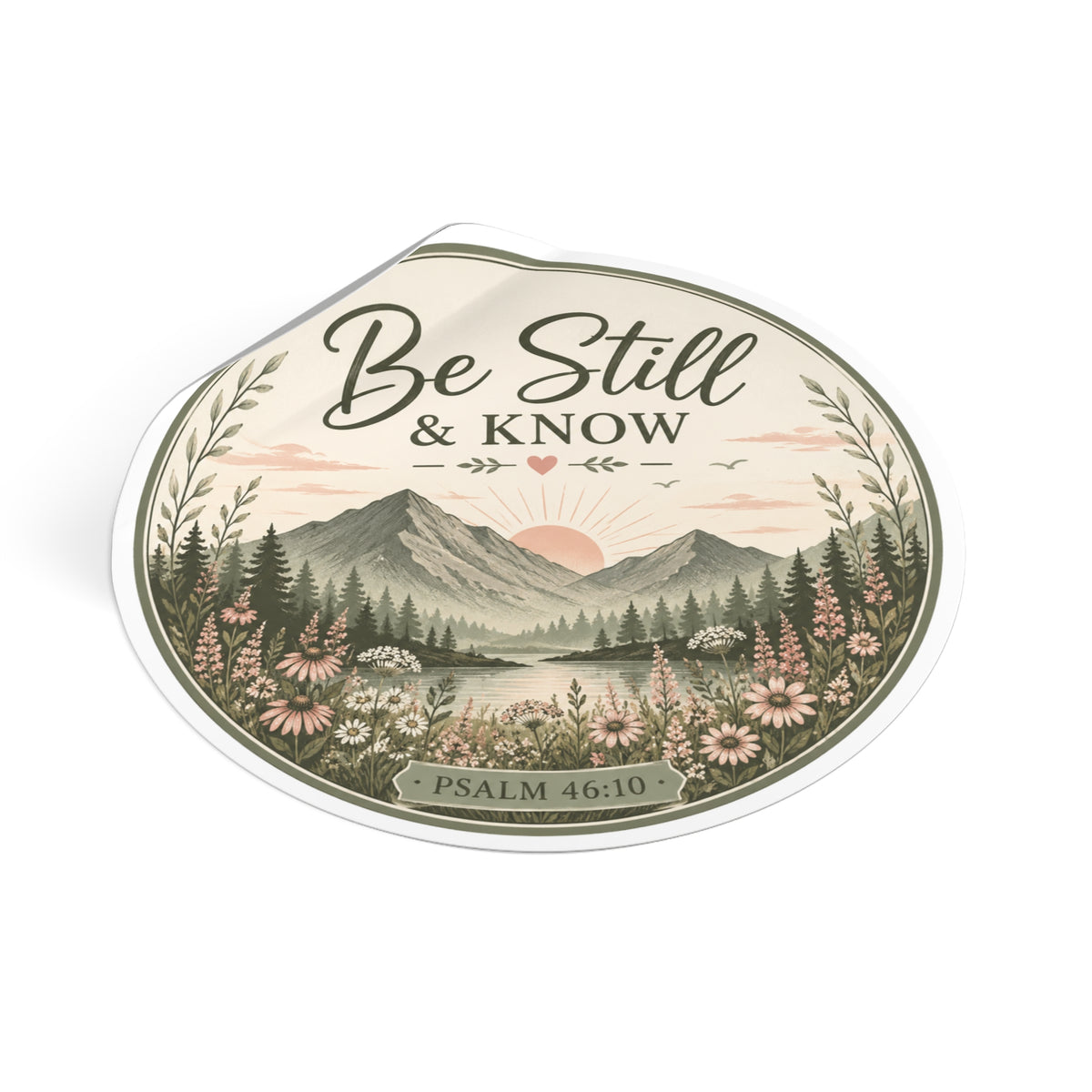 Be Still & Know Mountain Vinyl Sticker — Psalm 46:10