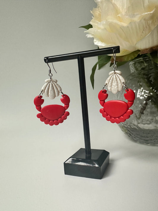 Crabby Catch Seashell | Coastal Polymer Clay Dangle Earring