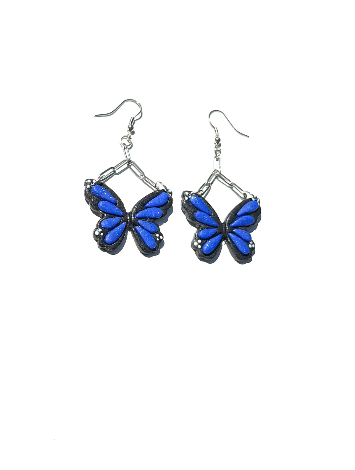 Blue Butterfly Chain-Link Clay Dangle Earrings