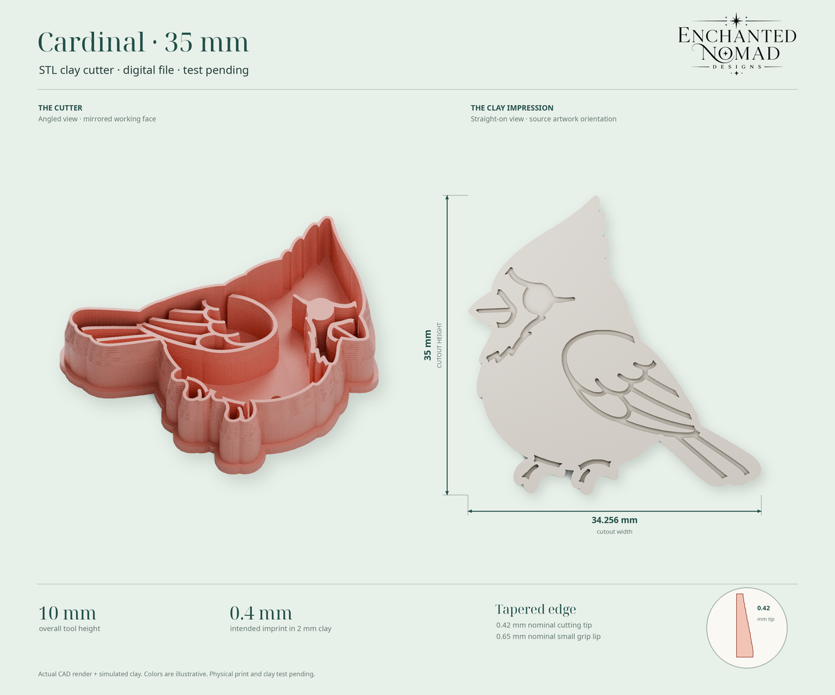 Cardinal Bird Polymer Clay Cutter STL File: 35mm