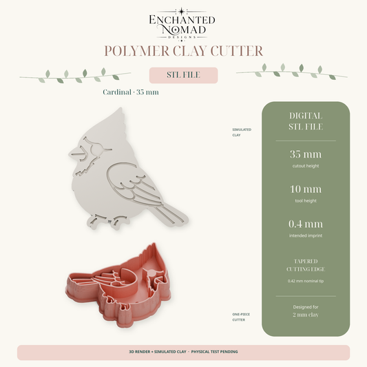 Cardinal Bird Polymer Clay Cutter STL File: 35mm
