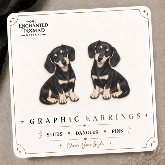 Black & Tan Dachshund Graphic Earrings/ Lapel Pin