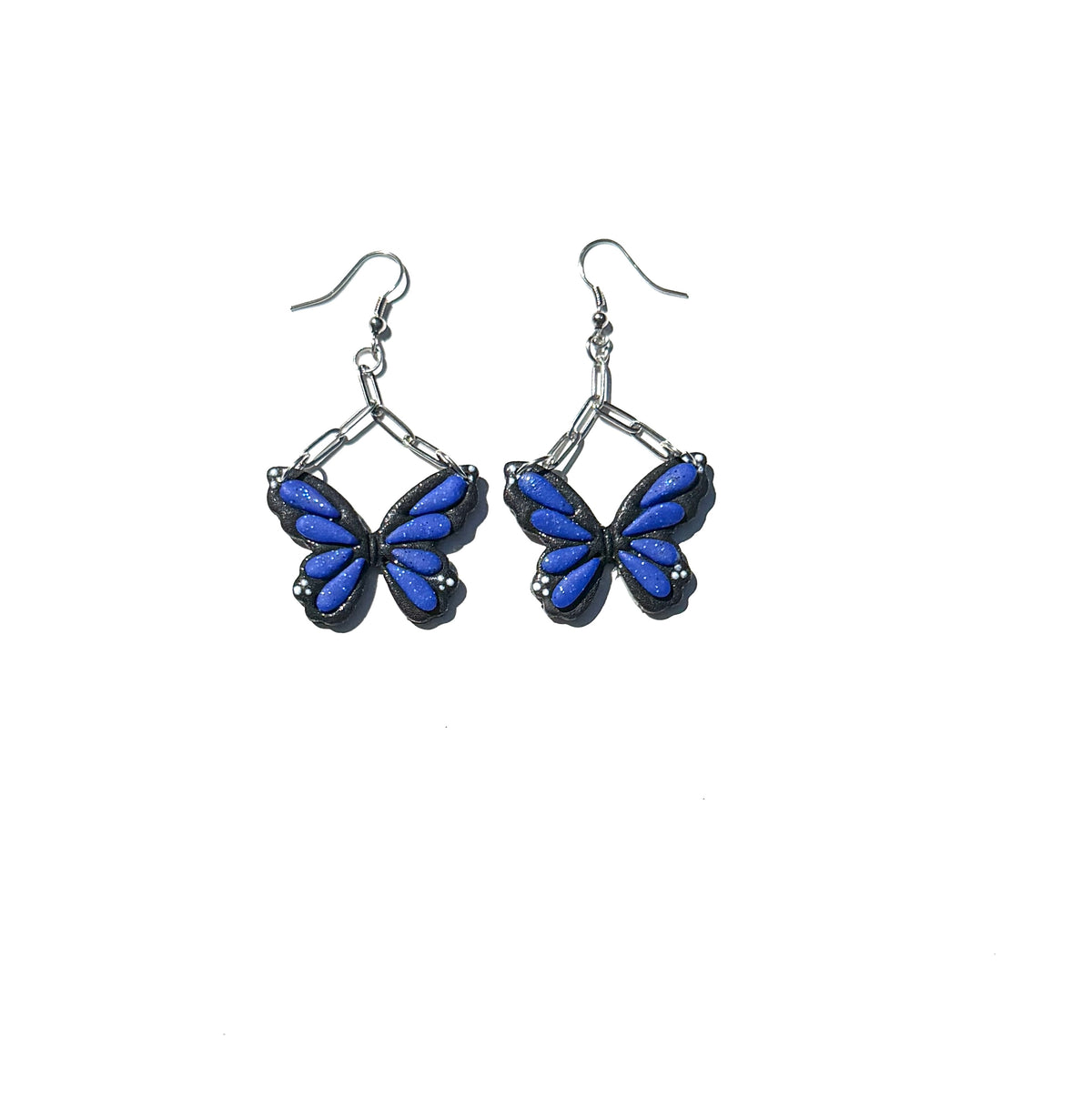 Blue Butterfly Chain-Link Clay Dangle Earrings