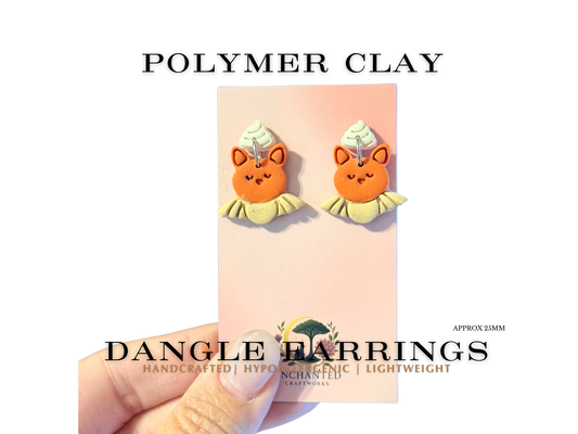 Cute Bat Pie Clay Dangle Earrings