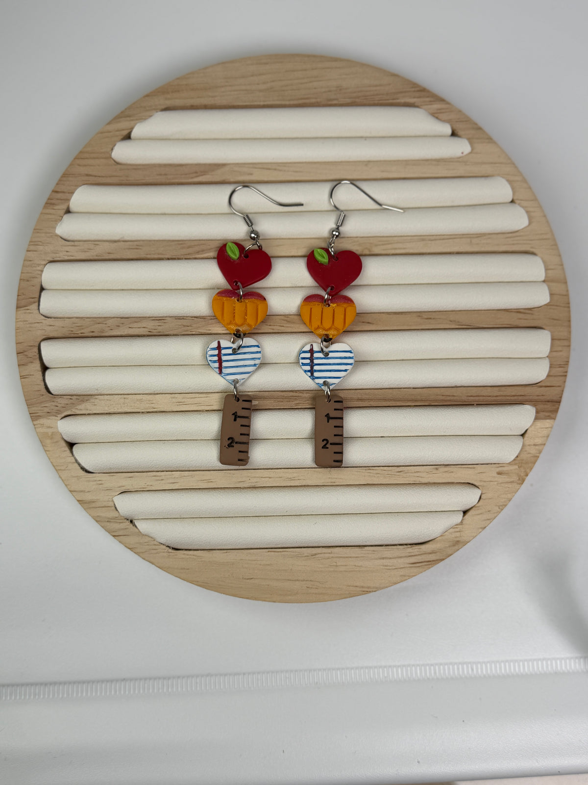 Back-to-School Heart Stack Clay Dangle Earrings