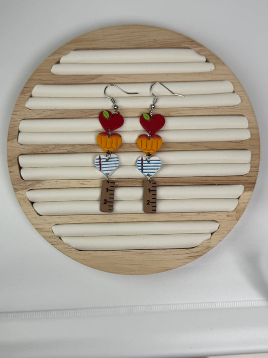 Back-to-School Heart Stack Clay Dangle Earrings