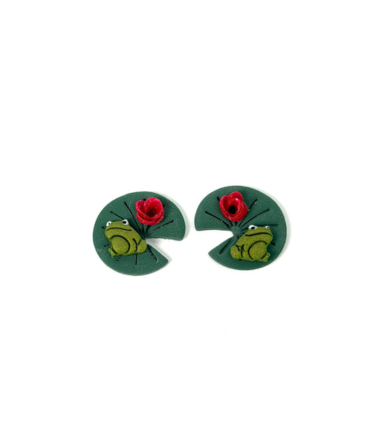 Frog Lily Pad Clay Stud Earrings