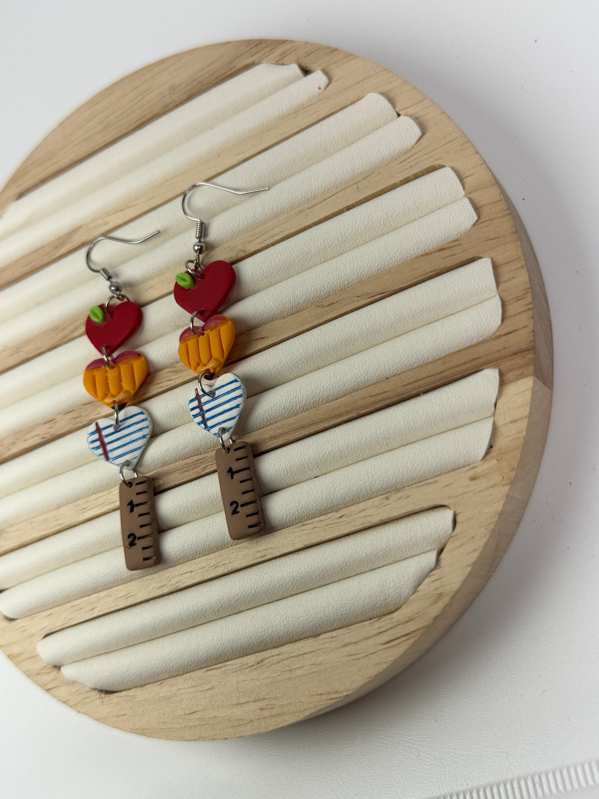 Back-to-School Heart Stack Clay Dangle Earrings