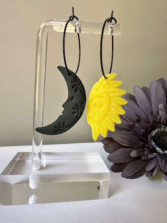 Enchanted Eclipse | Moon and Sun | Polymer Clay Dangle Earrings