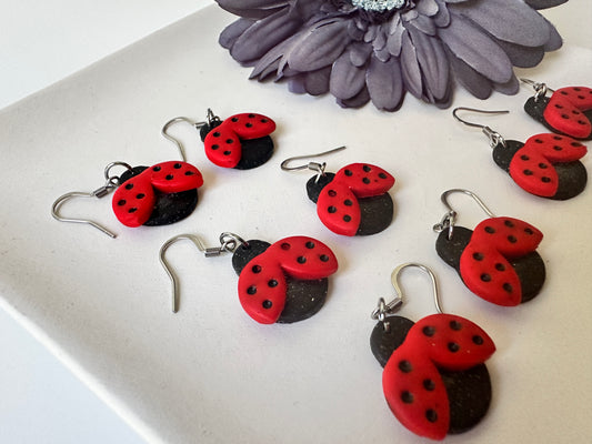 Ladybug Polymer Clay Dangle Earrings