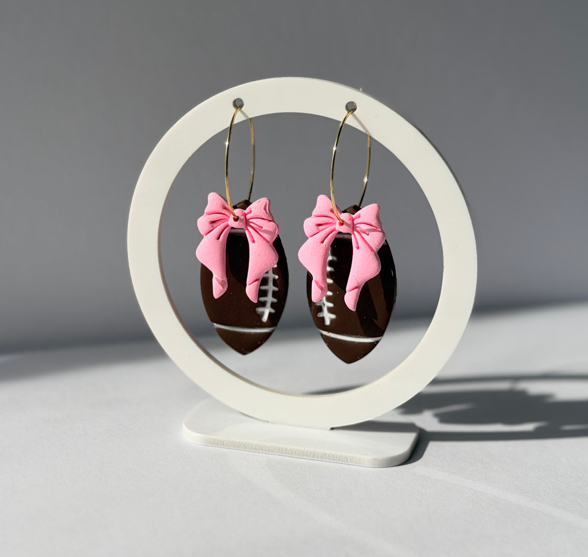 Football Bow Polymer Clay Hoop Earrings
