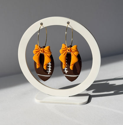 Football Bow Polymer Clay Hoop Earrings