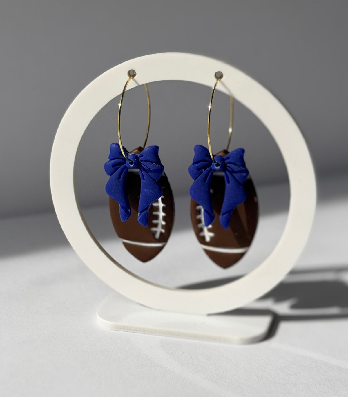 Football Bow Polymer Clay Hoop Earrings