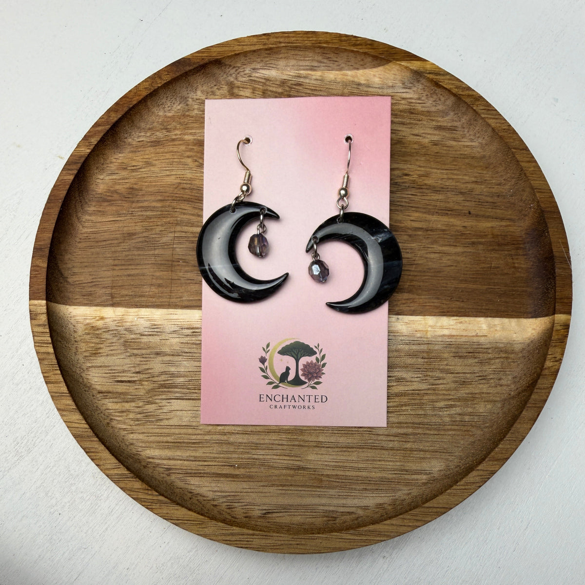 Celestial Crescent Moon Clay Dangle Earrings
