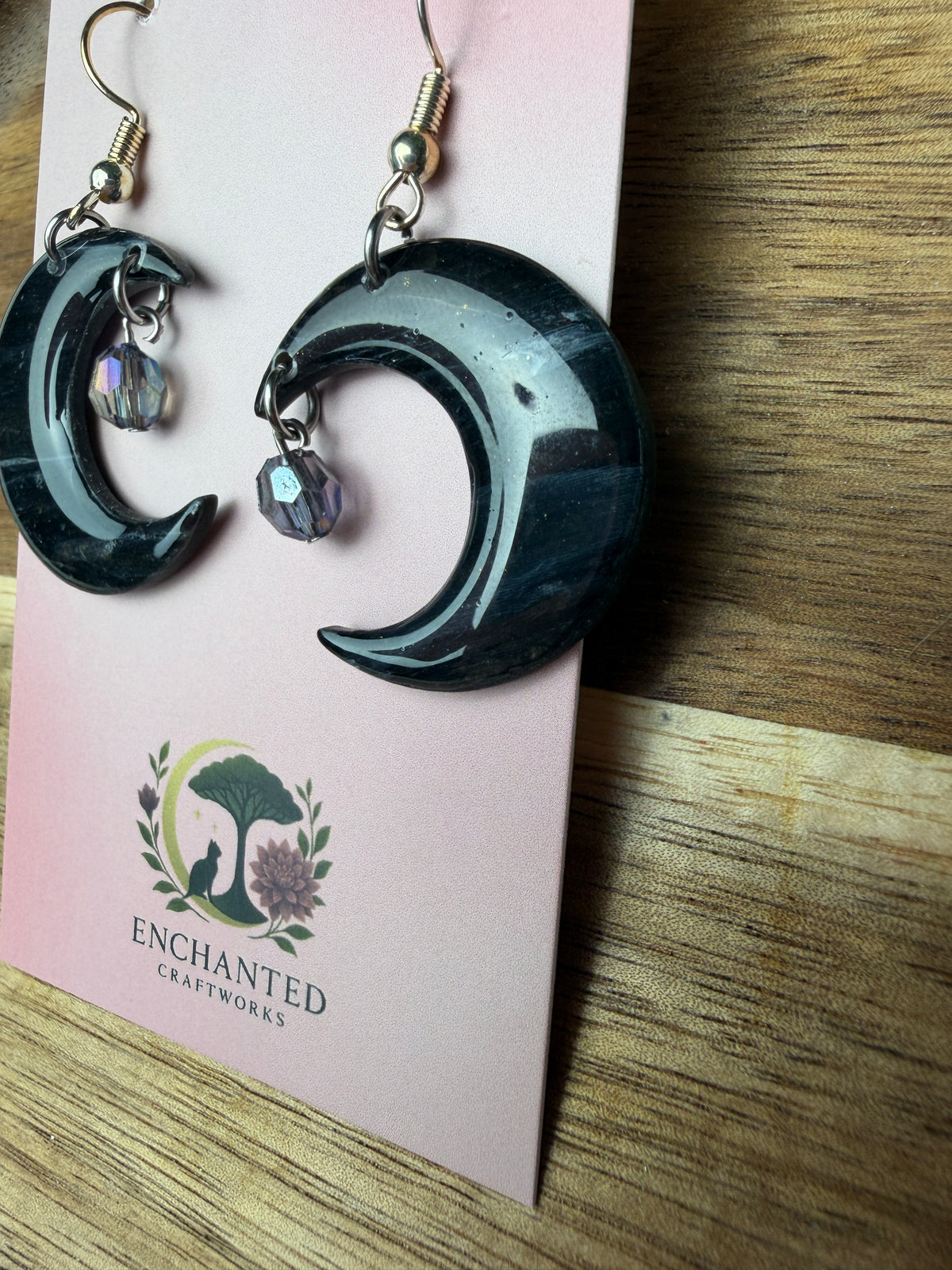 Celestial Crescent Moon Clay Dangle Earrings