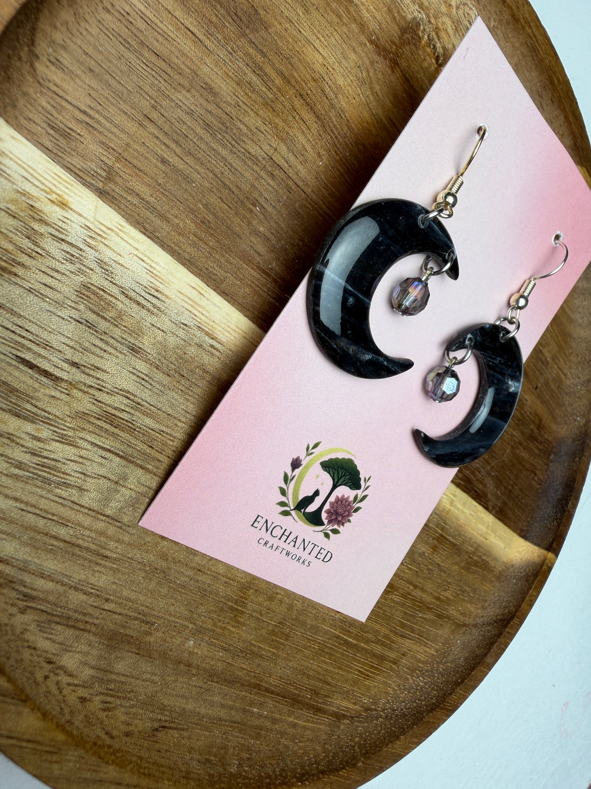 Celestial Crescent Moon Clay Dangle Earrings