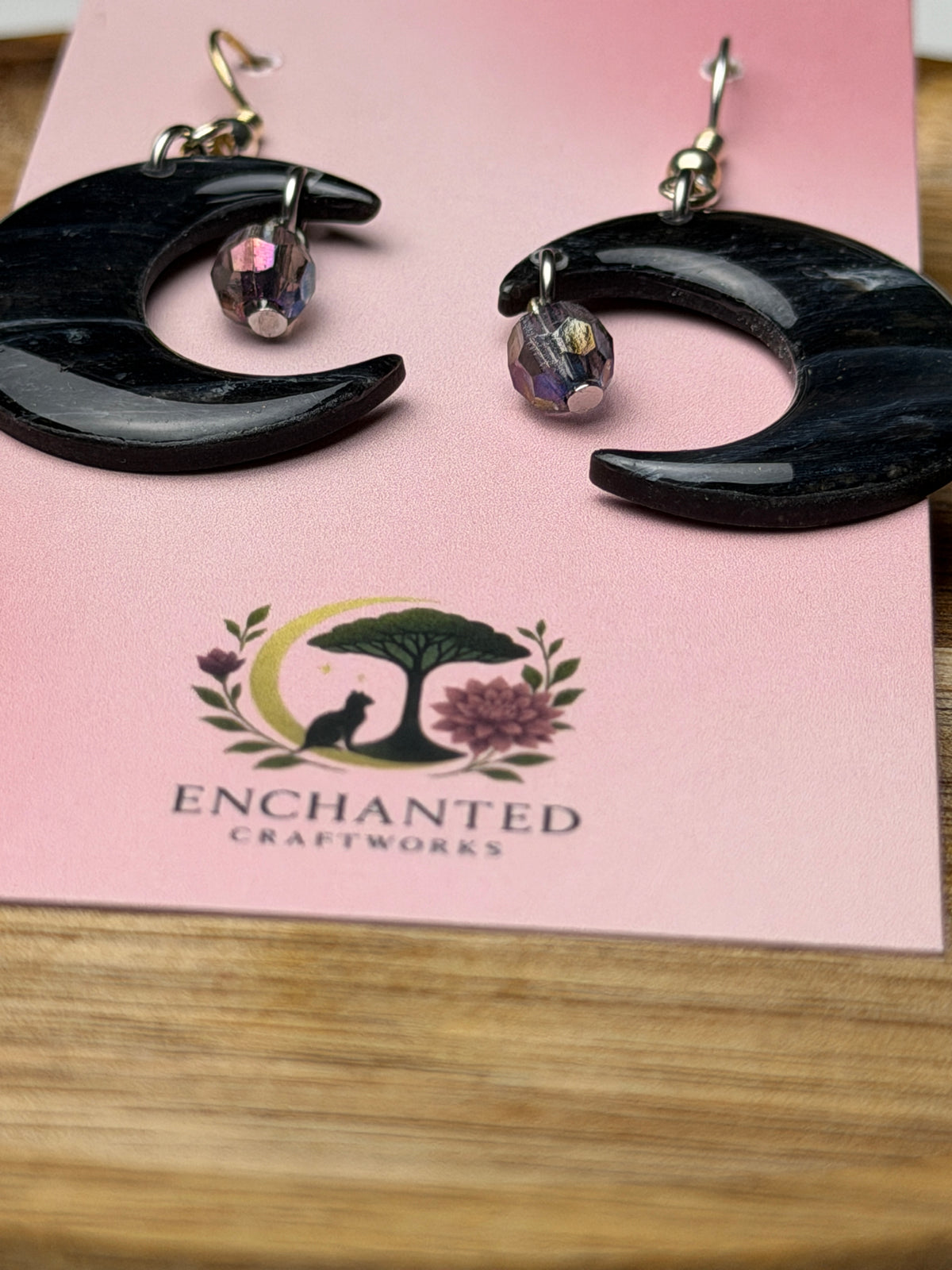 Celestial Crescent Moon Clay Dangle Earrings