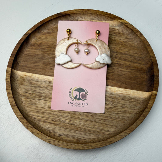Clouded Moon Clay Dangle Earrings