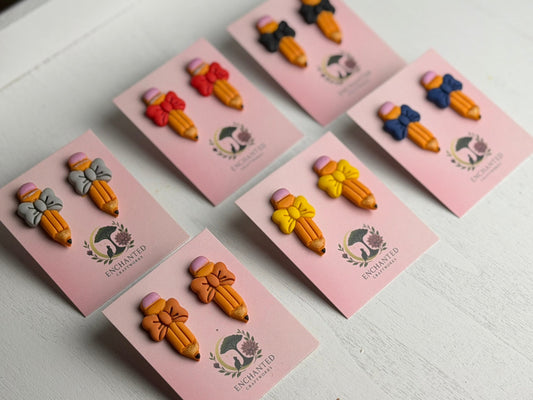 Enchanted Bow Pencil Stud Earrings ✏️🎀