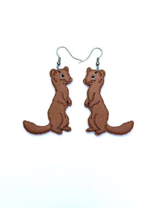 Weasel Earrings, Hand Painted Polymer Clay Animal Dangle Earrings