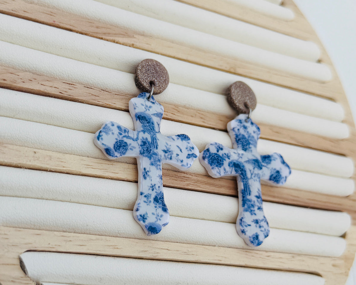 Cross Polymer Clay Dangle Earrings