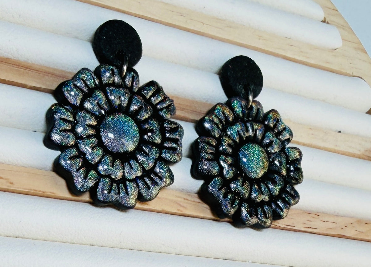 Midnight Ashley Bloom Polymer Clay Earrings