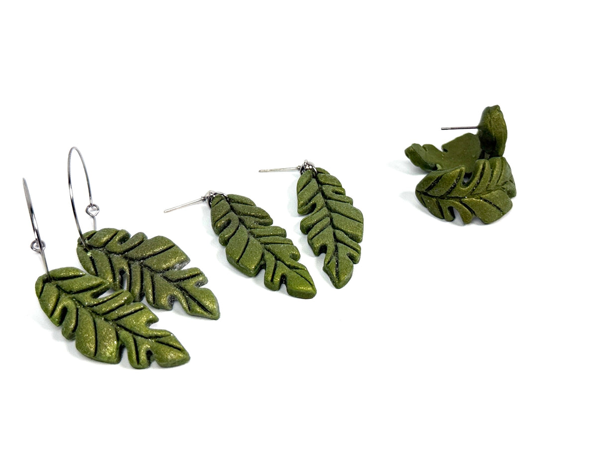 Monstera Leaf Dangle & Stud Earrings