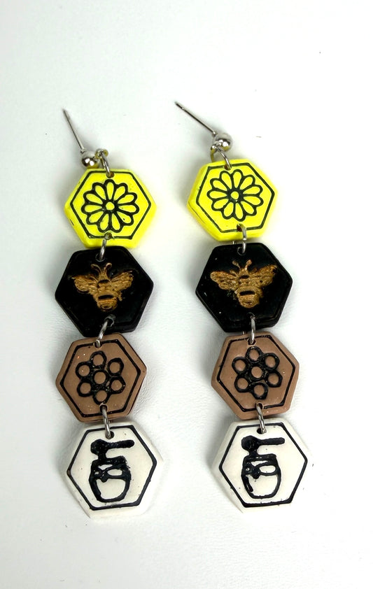 Life Cycle of Honey Dangle Polymer Clay Earrings