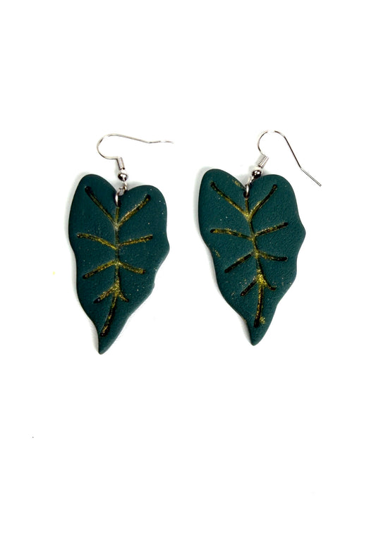 Emerald Leaf Clay Dangle Earrings