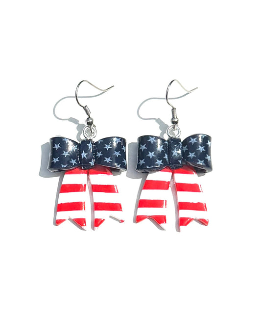 Patriotic Bow Clay Earrings