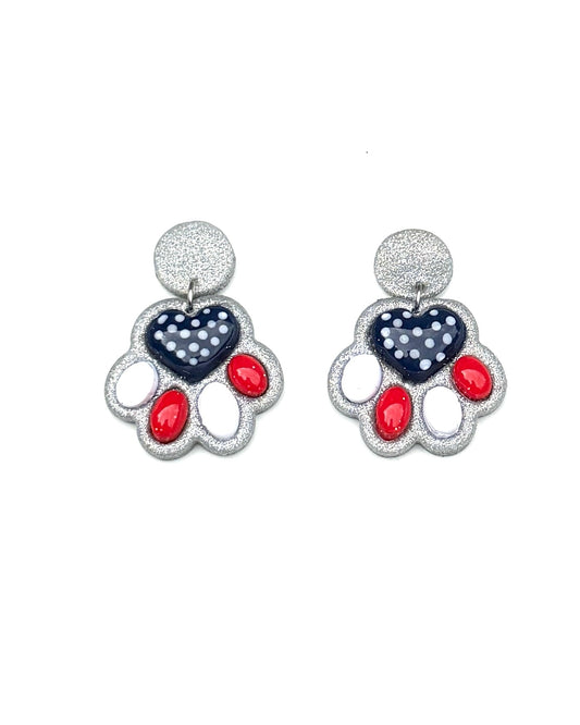 Patriotic Paw Print Clay Dangle Earrings