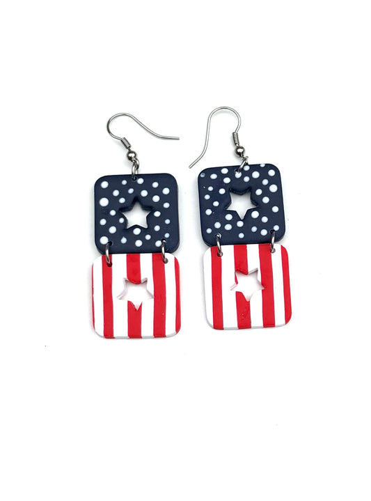 Star-Spangled Star Cutout Clay Dangle Earrings