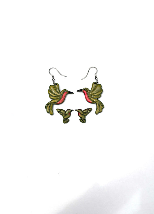 Gold Hummingbird Clay Dangle Earrings