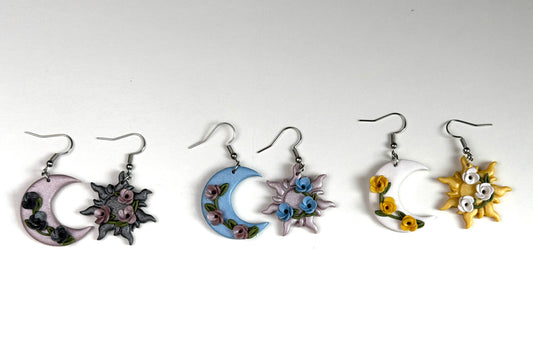 Celestial Sun & Moon Polymer Clay Earrings