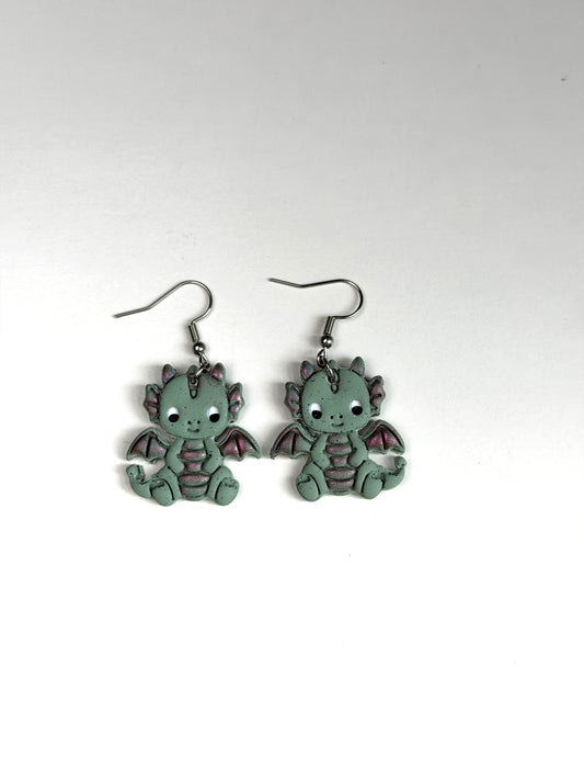 Baby Dragon Polymer Clay Dangle Earrings