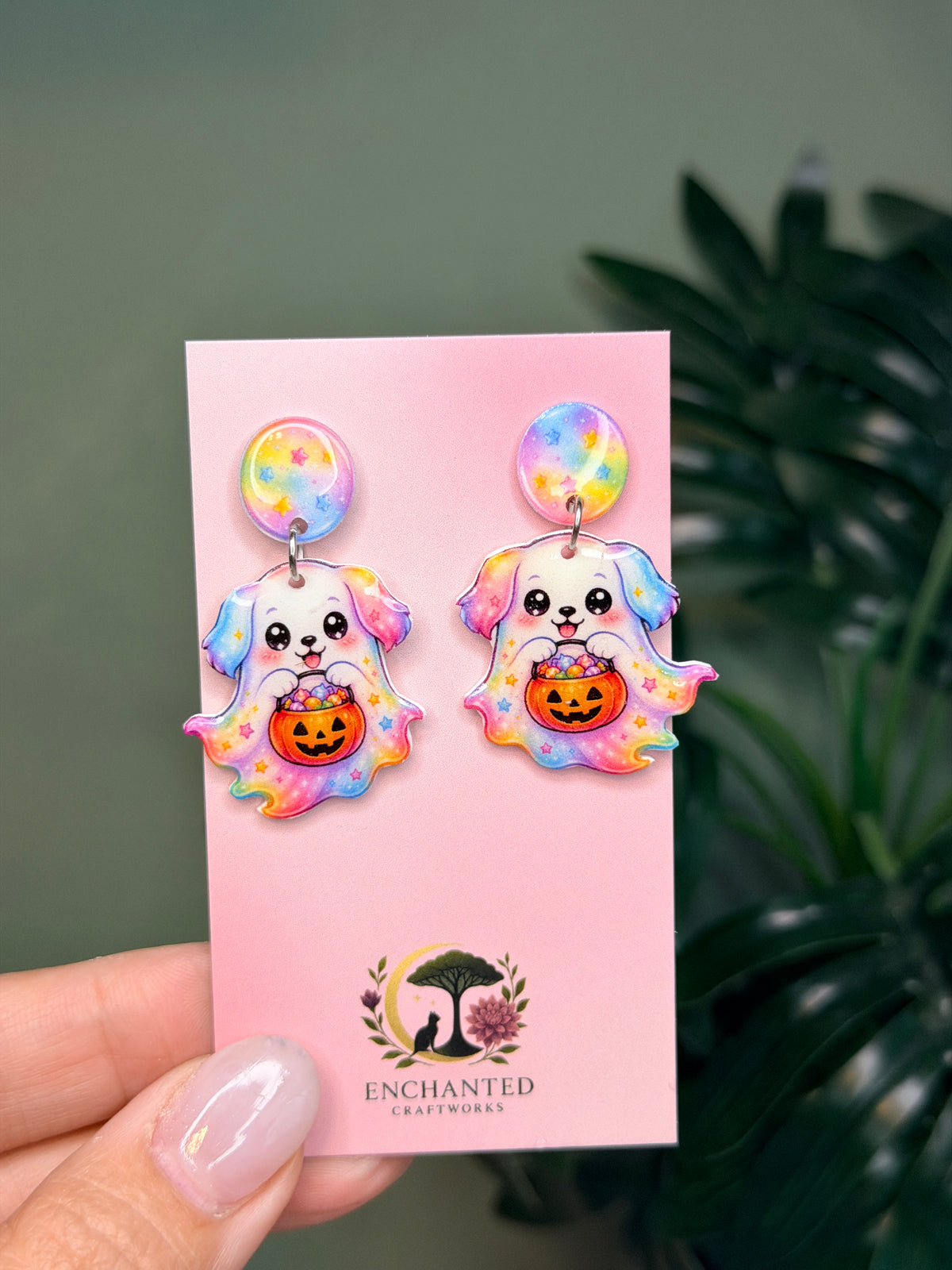 Ghost Dog Halloween Dangle Earrings
