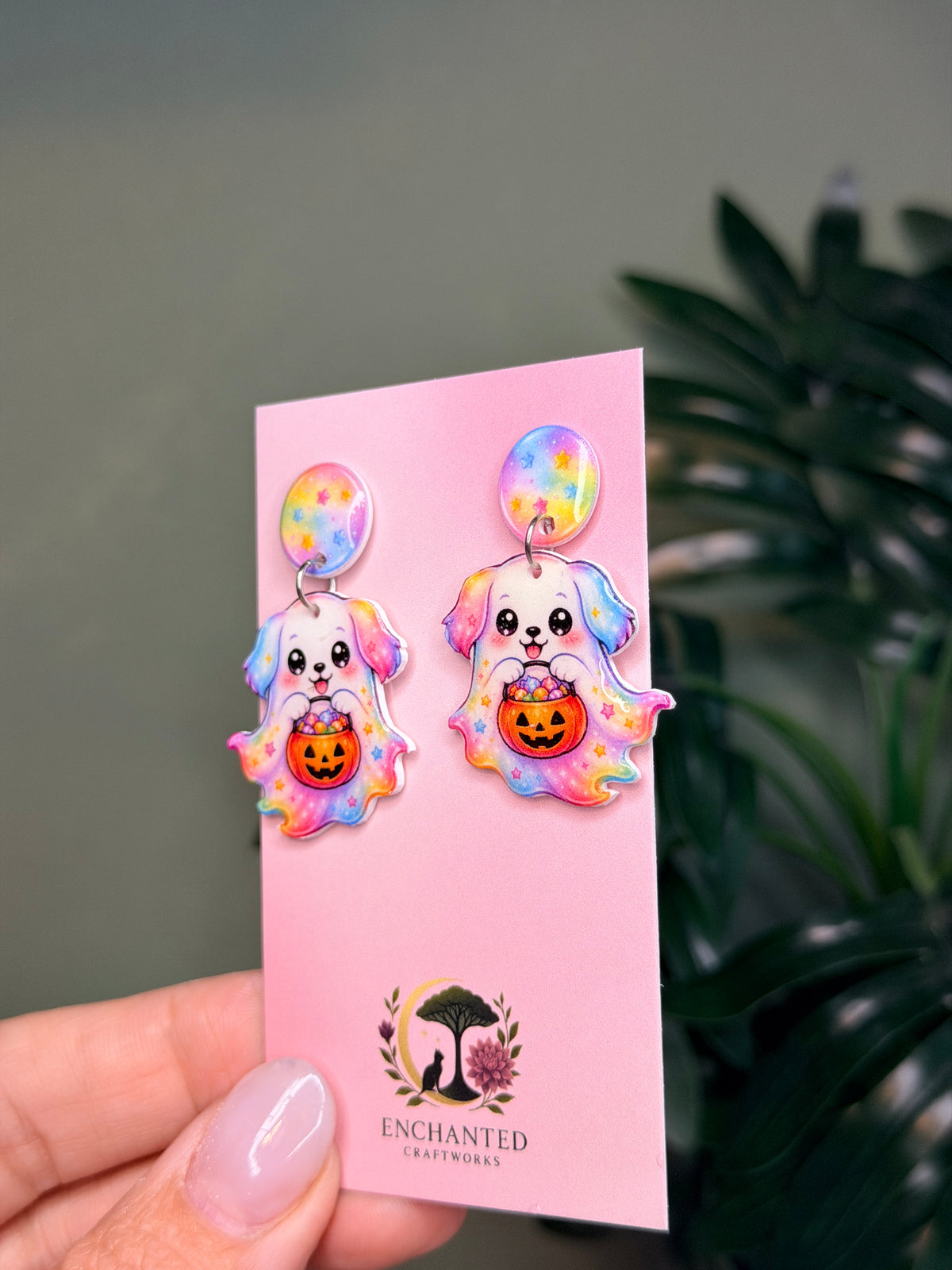 Ghost Dog Halloween Dangle Earrings