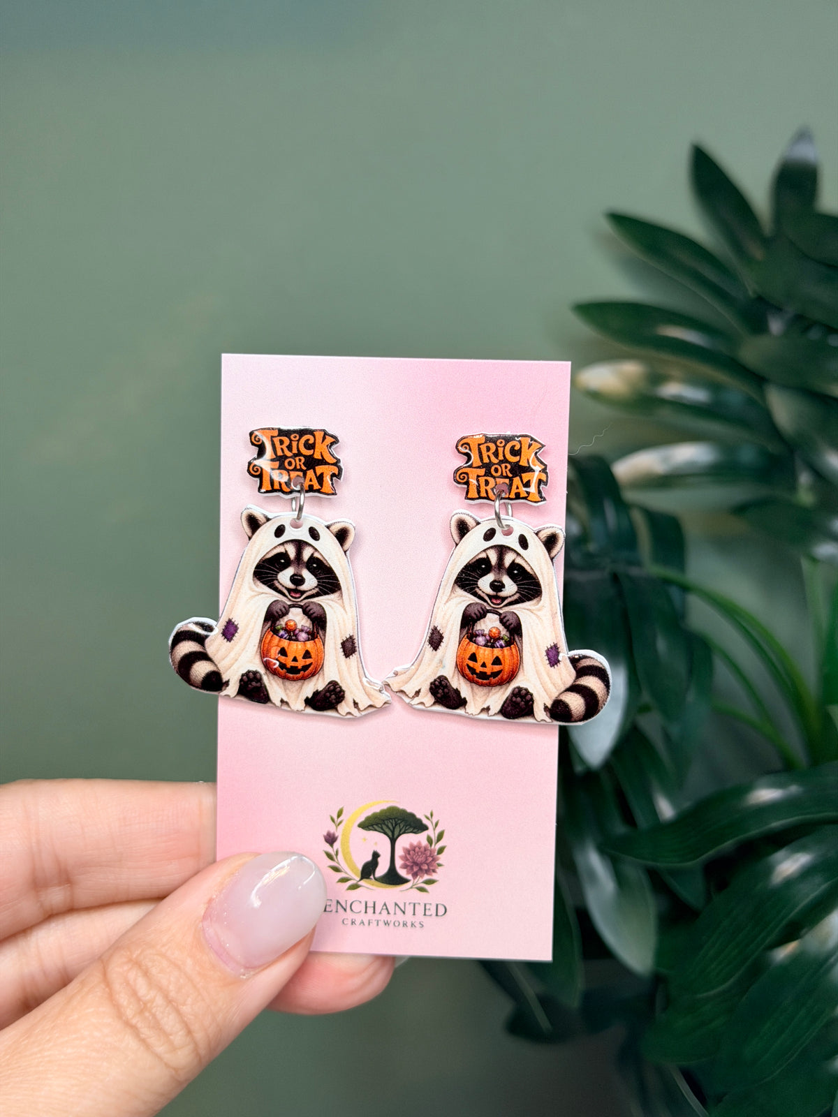 Ghost Raccoon Halloween Dangle Earrings