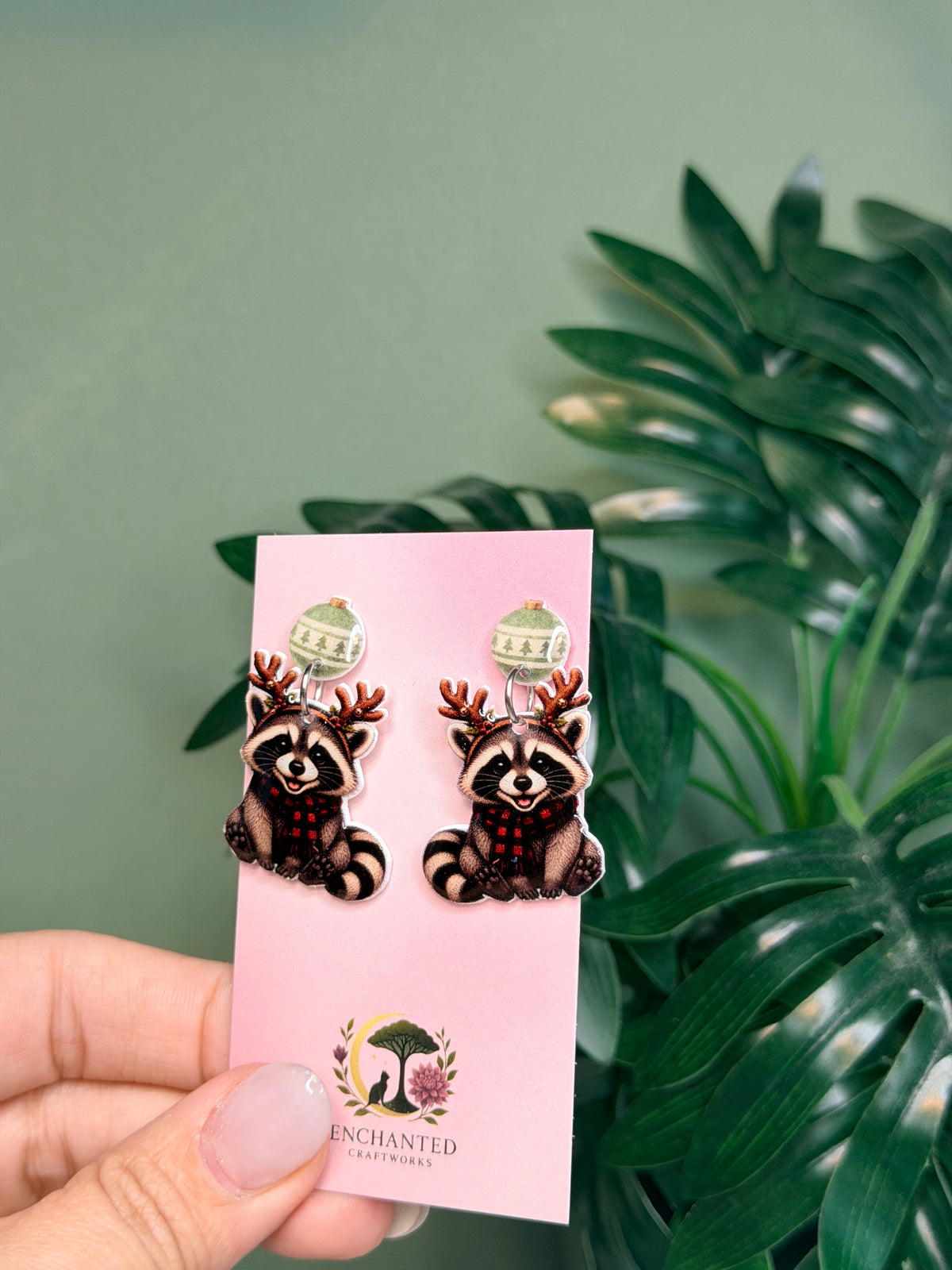Christmas Raccoon Dangle Earrings