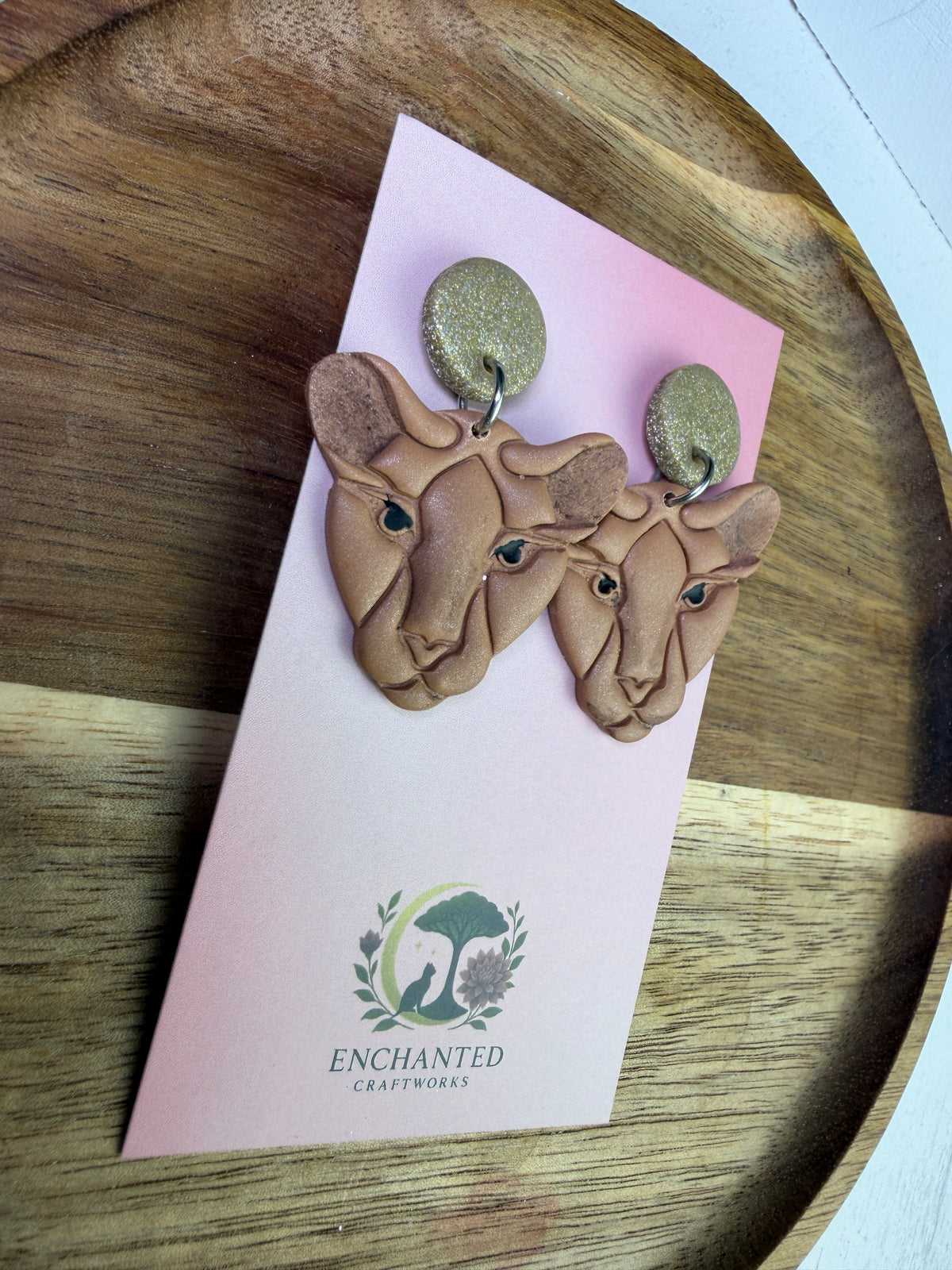 Golden Lioness Dangle Polymer Clay Earrings